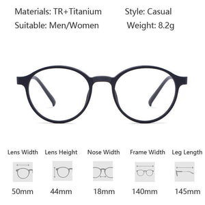Optical Glasses Frame Women Ultralight Pure Titanium Glasses Frame Men Round Big Spectacles Frame Prescription Glasses