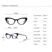 Carica l&#39;immagine nel visualizzatore di Gallery, Vetri ottici Donne Retro TR90 Telaio Anti Luce Blu Lente Occhio di Gatto Occhiali Da Vista Signore Miopia Occhiali Per Computer Per La Femmina W2012