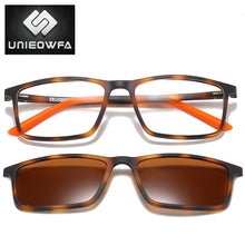 Load image into Gallery viewer, Optical Myopia Eyeglasses Frame Men Rectangle Prescription Glasses Frame Male Leopard ULTEM Polarized Magnet Clip On Sunglasses