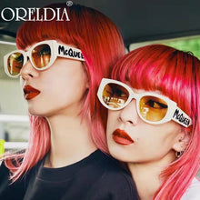 Load image into Gallery viewer, Oreldia Oval Letter Logo Sunglasses Women Man Retro Brand Designer Wide Leg Beige Female Sunglass UV400 Driving Shades