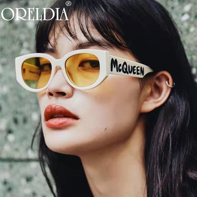 Oreldia Oval Letter Logo Sunglasses Women Man Retro Brand Designer Wide Leg Beige Female Sunglass UV400 Driving Shades