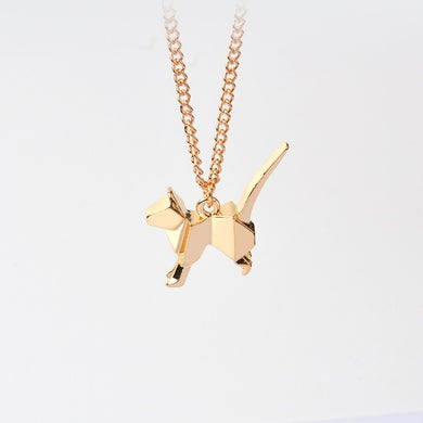 Origami Cat Kitty Dog Silhouette Pendant Necklace For Women Men Rose Gold Silver Black Minimalist Creative Animal Jewelry Gift