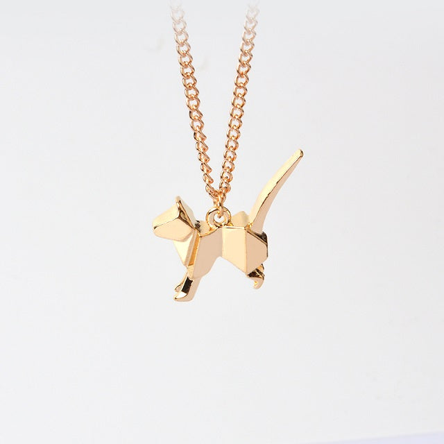 Origami Cat Kitty Dog Silhouette Pendant Necklace For Women Men Rose Gold Silver Black Minimalist Creative Animal Jewelry Gift