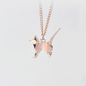 Origami Cat Kitty Dog Silhouette Pendant Necklace For Women Men Rose Gold Silver Black Minimalist Creative Animal Jewelry Gift