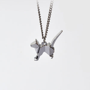 Origami Cat Kitty Dog Silhouette Pendant Necklace For Women Men Rose Gold Silver Black Minimalist Creative Animal Jewelry Gift