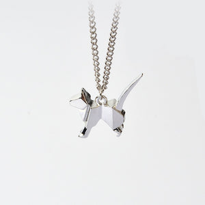 Origami Cat Kitty Dog Silhouette Pendant Necklace For Women Men Rose Gold Silver Black Minimalist Creative Animal Jewelry Gift