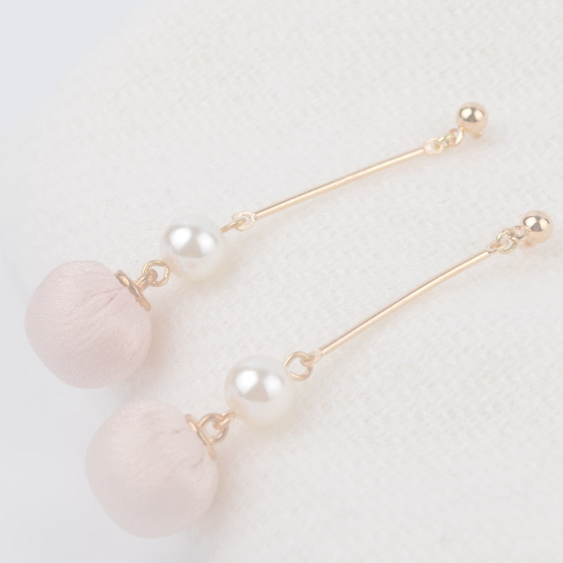 Original 2018 long sweet earrings lady pearl cloth art earrings gold tassel korean earrings ER018009