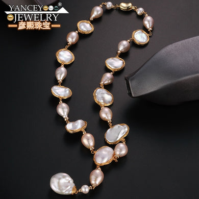 Original design G9K gold Baroque big Pearl Long Necklace sweater chain Fine Pendant Necklace for women and girl, High-end luxury