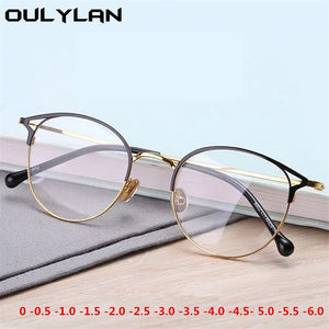 Oulylan -1 -1.5 -2 -2.5 -3 -3.5 -4 Finished Myopia Glasses Men Women Round Cat Eye Nearsighted Eyeglasses Student Prescription