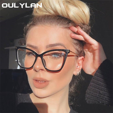 Oulylan 2023 Cat Eye Glasses Frames Women Myopia   Spectacles Frame Clear Lens Fake Glasses Men Vintage Optical Eyewear