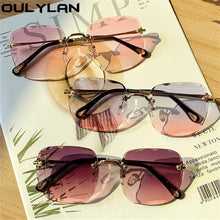 Load image into Gallery viewer, Oulylan 2023 sin montura gafas de sol mujer Marca Diseño de gafas de sol de moda azul Rosa gafas tonos UV400