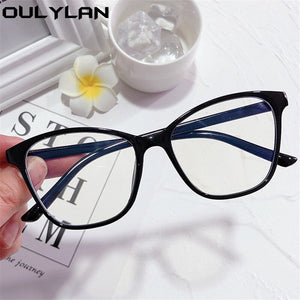 Oulylan Cat Eye Glasses Frame Women  Anti Blue Light Spectacle Frames Vintage Optical Transparent Fake Eyeglasses