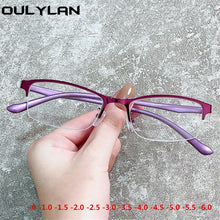 Carica l&#39;immagine nel visualizzatore di Gallery, Oulylan Half Frame Finished Occhiali per miopia Uomo Donna Occhiali miopi -1.0 1.5 2.0 2.5 Occhiali da vista anti-luce blu 