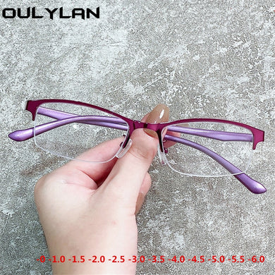 Oulylan Half Frame Finished Occhiali per miopia Uomo Donna Occhiali miopi -1.0 1.5 2.0 2.5 Occhiali da vista anti-luce blu 