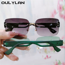 Load image into Gallery viewer, Oulylan Rectangular Frameless Sunglasses Women 2023  Gradient Green Sun Glasses Ladies Design Hollow Temples Eyewear UV400