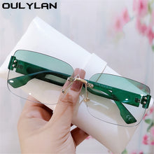 Load image into Gallery viewer, Oulylan Rectangular Frameless Sunglasses Women 2023  Gradient Green Sun Glasses Ladies Design Hollow Temples Eyewear UV400