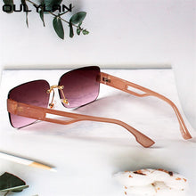 Load image into Gallery viewer, Oulylan Rectangular Frameless Sunglasses Women 2023  Gradient Green Sun Glasses Ladies Design Hollow Temples Eyewear UV400