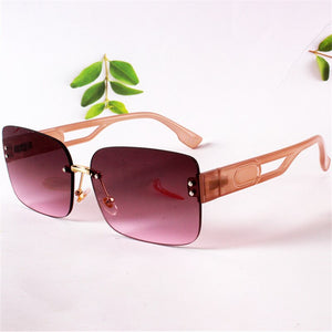 Oulylan Rectangular Frameless Sunglasses Women 2023  Gradient Green Sun Glasses Ladies Design Hollow Temples Eyewear UV400