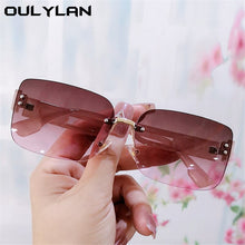 Load image into Gallery viewer, Oulylan Rectangular Frameless Sunglasses Women 2023  Gradient Green Sun Glasses Ladies Design Hollow Temples Eyewear UV400