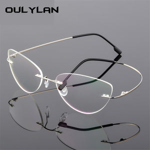 Oulylan Rimless Cat Eye Titanium Alloy Glasses Frame Men Ultralight    Eyeglasses Women Frameless Eyewear Optical Myopia Frame