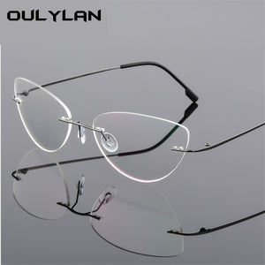 Oulylan Rimless Cat Eye Titanium Alloy Glasses Frame Men Ultralight    Eyeglasses Women Frameless Eyewear Optical Myopia Frame