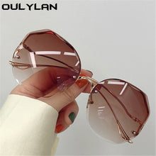 Load image into Gallery viewer, Oulylan Rimless Sunglasses Women Fashion Metal Bent leg Gradient Sun Glasses Ladies Sexy Blue Pink Eyewear Vintage Shades UV400