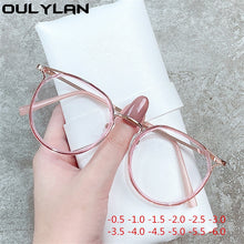 Load image into Gallery viewer, Oulylan Round Finished Myopia Glasses Women Men Cat Eye Nearsighted Eyewear Student Glasses with Diopters Minus -1.0 -1.5 -2.5