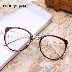 Oulylan Transparent Cat Eye Glasses Frames Women Fashionable   Fake Eyeglasses Metal Optical Frame for Womens