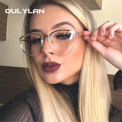 Oulylan Transparent Eyeglasses Women Sexy Cat Eye Glasses Frames Female Metal Optical Spectacles Clear  Myopia Frame