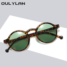 Load image into Gallery viewer, Oulylan Vintage Round Sunglasses Women Men Classic Brand Leopard Beige Sun Glasses Shades Ladies UV400 Sunglass Green Eyewear