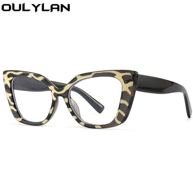 Ouylan Vintage Anti Blue Light Glasses Frame for Men Cat Eye Eyeglasses Frames Women Leopard Optical Computer Goggles