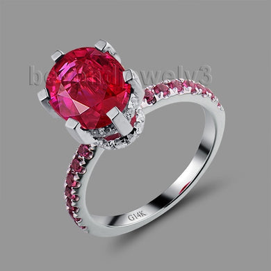 Oval 8x10mm Red Ruby Ring Solid 14Kt White Gold Womens Wedding Ring SR00150H