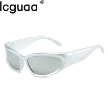 Load image into Gallery viewer, Oval Black Future Steampunk Goggle Sunglasses Women 2023  Brand Designer Rectangle Tint Silver Y2K Sunglasses Men