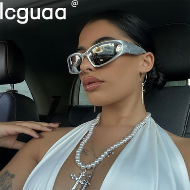 Oval Black Future Steampunk Goggle Sunglasses Women 2023  Brand Designer Rectangle Tint Silver Y2K Sunglasses Men