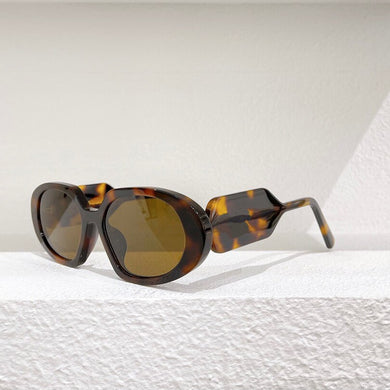 Oval acetate tortoise frame women's sunglasses style brwon lens lady eyewear with wide temples