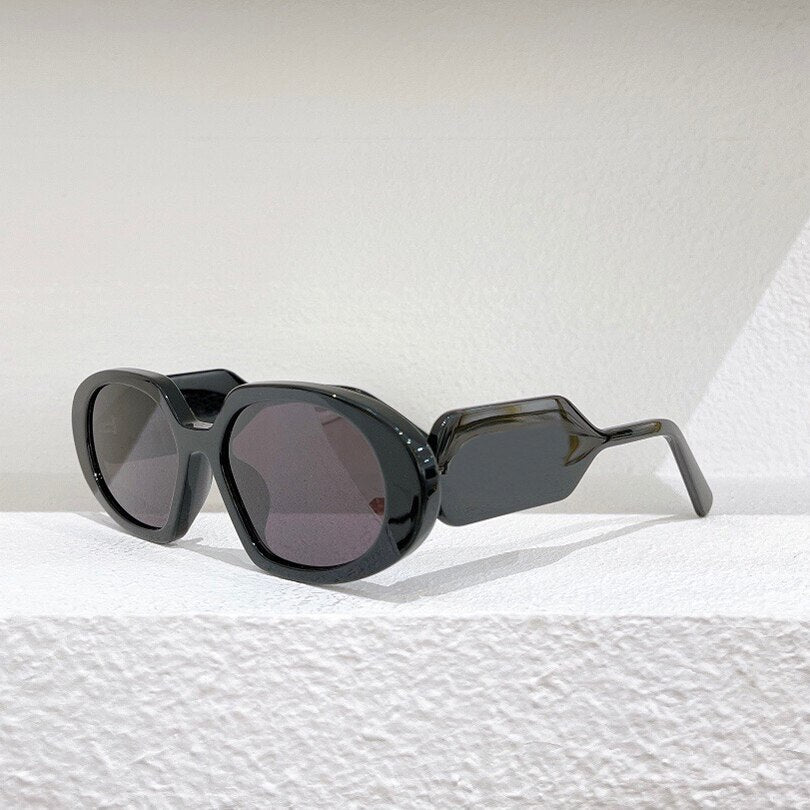 Oval acetate tortoise frame women's sunglasses style brwon lens lady eyewear with wide temples