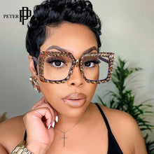 Load image into Gallery viewer, Oversize Square Rhinestone Glasses Women  Brand Designer Diamond Frames Spectacles Anti Blue Light Transparent Eyewear