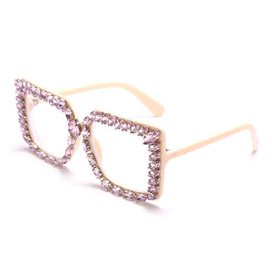 Oversize Square Rhinestone Glasses Women  Brand Designer Diamond Frames Spectacles Anti Blue Light Transparent Eyewear