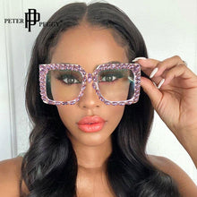 Load image into Gallery viewer, Oversize Square Rhinestone Glasses Women  Brand Designer Diamond Frames Spectacles Anti Blue Light Transparent Eyewear
