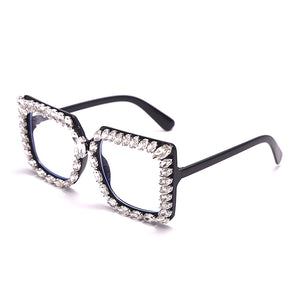 Oversize Square Rhinestone Glasses Women  Brand Designer Diamond Frames Spectacles Anti Blue Light Transparent Eyewear
