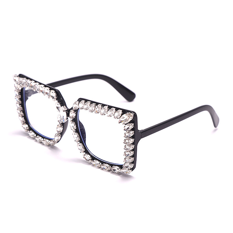 Oversize Square Rhinestone Glasses Women  Brand Designer Diamond Frames Spectacles Anti Blue Light Transparent Eyewear