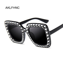 Load image into Gallery viewer, Oversize Sunglasses Top Rhinestone  Brand Designer Sunglasses For Women Square Shades Women Retro Black