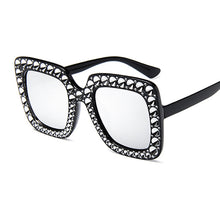 Load image into Gallery viewer, Oversize Sunglasses Top Rhinestone  Brand Designer Sunglasses For Women Square Shades Women Retro Black