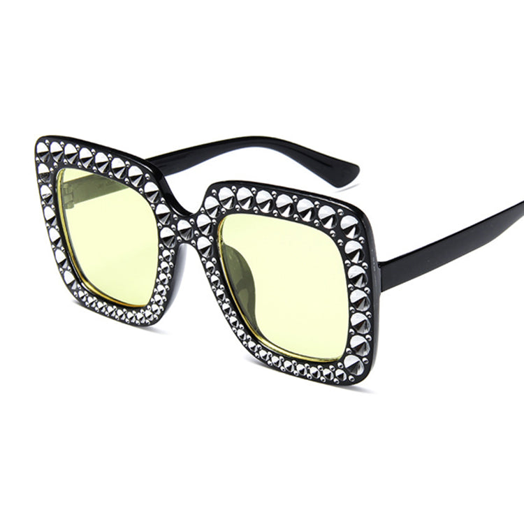 Oversize Sunglasses Top Rhinestone  Brand Designer Sunglasses For Women Square Shades Women Retro Black
