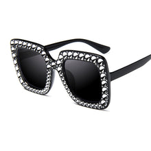 Load image into Gallery viewer, Oversize Sunglasses Top Rhinestone  Brand Designer Sunglasses For Women Square Shades Women Retro Black