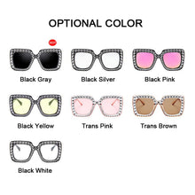 Load image into Gallery viewer, Oversize Sunglasses Top Rhinestone  Brand Designer Sunglasses For Women Square Shades Women Retro Black
