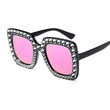 Load image into Gallery viewer, Oversize Sunglasses Top Rhinestone  Brand Designer Sunglasses For Women Square Shades Women Retro Black