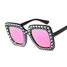 Load image into Gallery viewer, Oversize Sunglasses Top Rhinestone  Brand Designer Sunglasses For Women Square Shades Women Retro Black