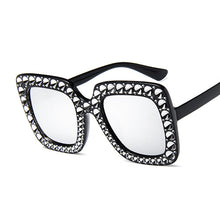 Load image into Gallery viewer, Oversize Sunglasses Top Rhinestone  Brand Designer Sunglasses For Women Square Shades Women Retro Black