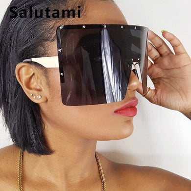 Oversize Winfproof Sunglasses For Women One Piece Big Lens Square Sun Glasses Men Rimless Vintage Retro Shield Chic Cool Shades